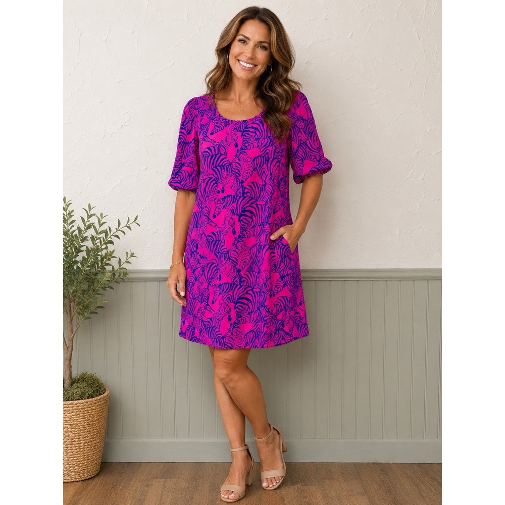 Lilly Pulitzer Women's Rosen Dress Passion Fruit Pink Wild Nights Zebra Large